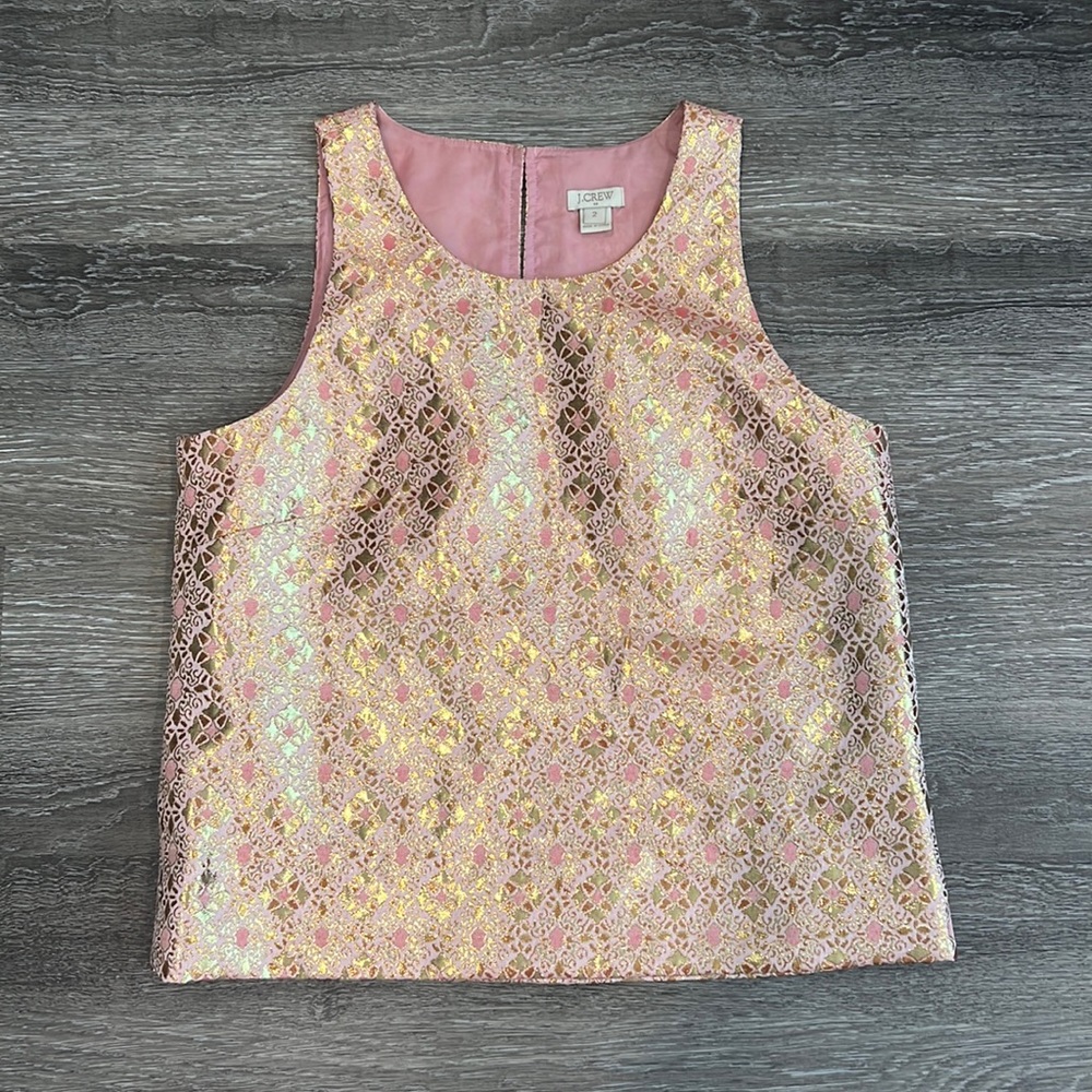 J. Crew Pink Orange Foil 2 Blouse Crop Top